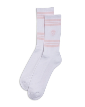 Alexander Mcqueen Skull Print Crew Socks In White/pink