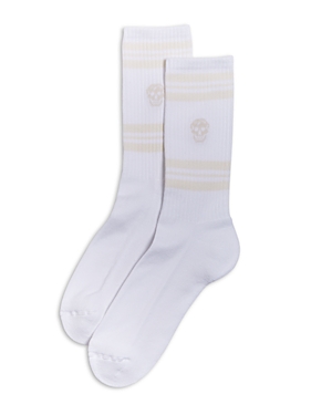 Alexander Mcqueen Skull Print Crew Socks In Ivory