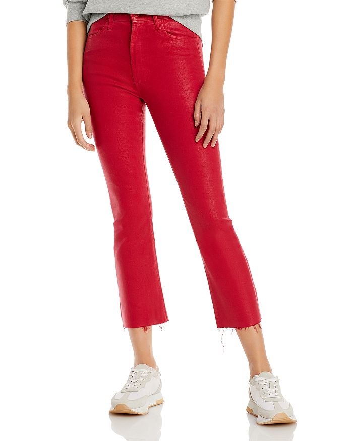 MOTHER The Hustler High Rise Ankle Flare Jeans in New Years Red