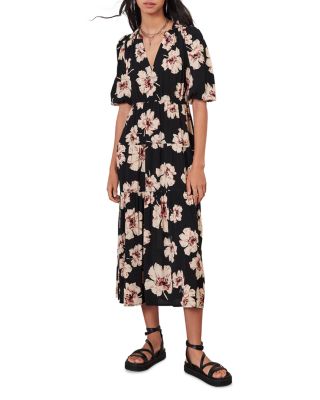Ba&sh Ba & Sh Kory Floral Print Midi Dress In Noir | ModeSens