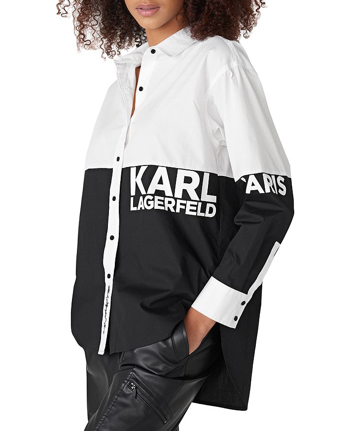 KARL LAGERFELD PARIS Colorblock Logo Oversized Shirt | Bloomingdale's