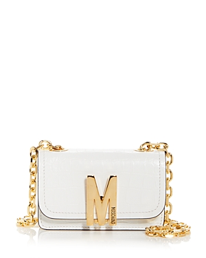 Moschino Croc Embossed Leather Crossbody In White