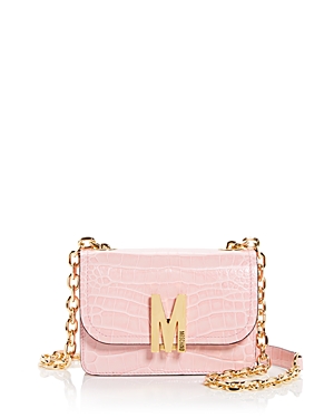 Moschino Croc Embossed Leather Crossbody In Pink