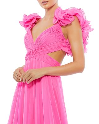 Ruffle Tiered Cut-Out Chiffon Gown