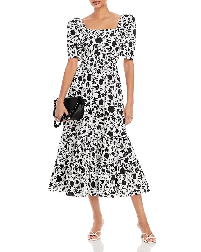 AQUA Floral Print Puff Sleeve Midi Dress - 100% Exclusive | Bloomingdale's