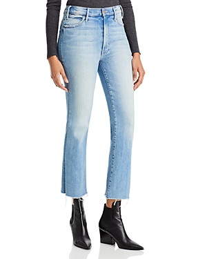Mother Womens Glow Up The Weekender Fray Flared-leg Denim Jeans In Blue
