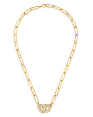 Dinh Van - 18K Yellow Gold Menottes Diamond Pav&eacute; Interlocking Ring Pendant Necklace, 17.7"