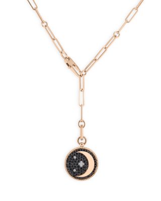 Roberto Coin 18K Rose Gold Venetian Princess Black & White Diamond Crescent Moon Medallion Lariat Necklace, 19