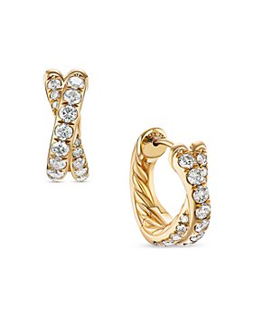 David Yurman - 18K Yellow Gold Diamond Pavé Crossover Huggie Hoop Earrings