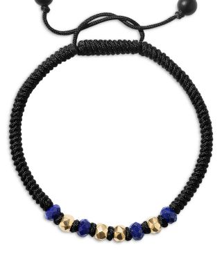 Men's Nylon & 18K Yellow Gold Woven Bracelet with Lapis & Black Onyx