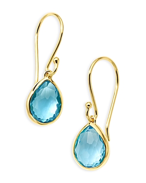 Ippolita 18k Yellow Gold Rock Candy Swiss Blue Topaz Teeny Teardrop Earrings In Blue/gold