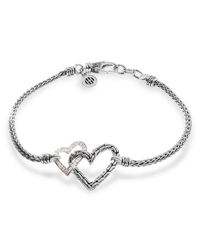 JOHN HARDY - Sterling Silver Classic Chain Manah Diamond Pav&eacute; Double Heart Chain Bracelet