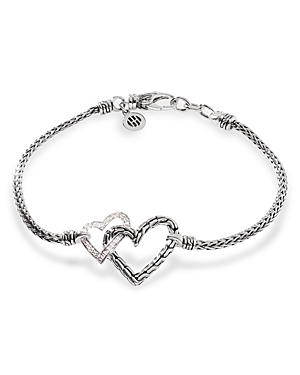 Shop John Hardy Sterling Silver Classic Chain Manah Diamond Pave Double Heart Chain Bracelet