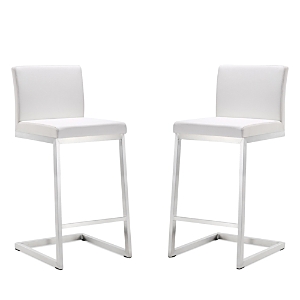 Tov Furniture Parma Stainless Steel Counter Stool, Set Of 2 In White