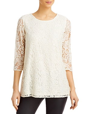 Caroline Rose Lined Floral Lace Easy Tunic In Ivory