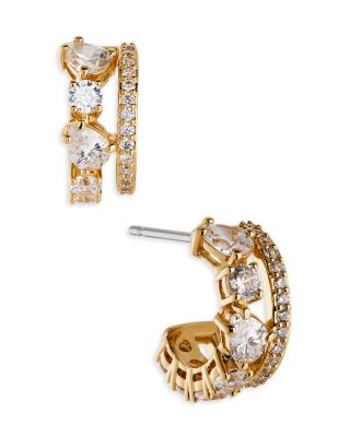 Love All Cubic Zirconia & Synthetic Corundum Double Row Hoop Earrings