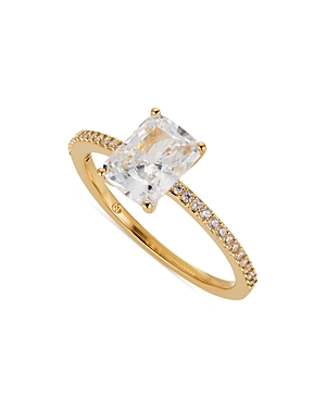 Pave & Rectangle Cubic Zirconia Ring in 18K Gold Plated