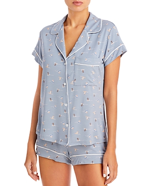 Shop Eberjey Gisele Shortie Short Set In Surf Girls/blue Fog/ivory