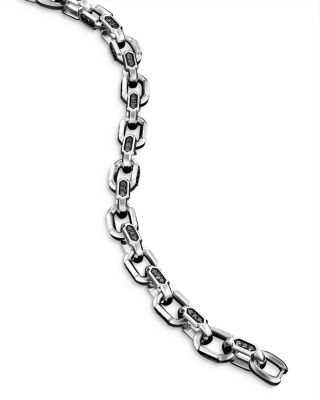 Men's Sterling Silver Hex Black Diamond Link Bracelet