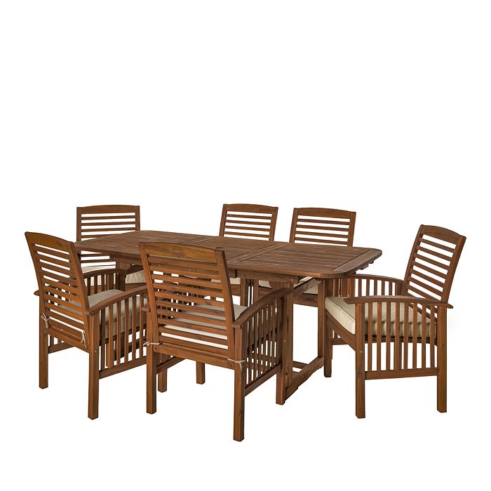WALKER EDISON 7 Piece Acacia Wood Outdoor Patio Dining Set with ...