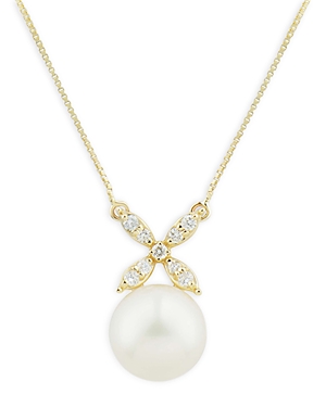 Bloomingdale's Cultured Freshwater Pearl & Diamond Pendant Necklace In 14k Yellow Gold, 20 - 100% Exclusive