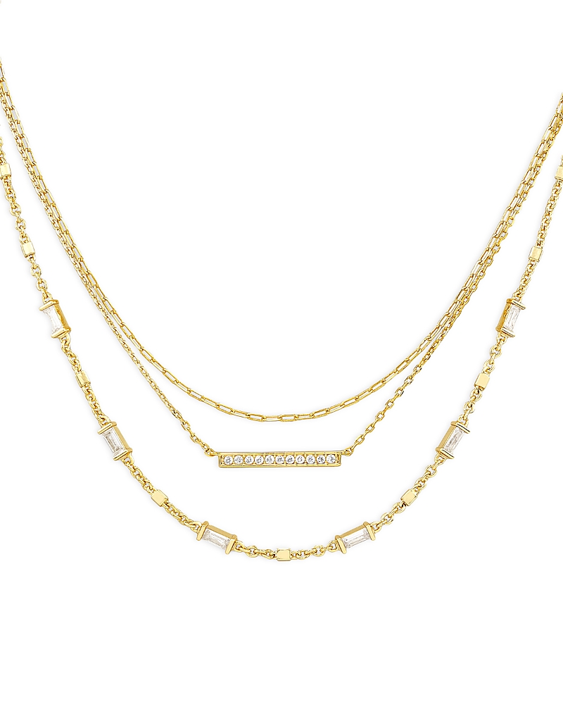Kendra Scott Addison Pave Bar & Baguette Cubic Zirconia Layered Necklace in 14K Gold Plated, 16