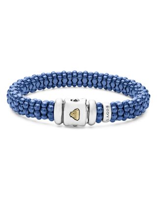18K Yellow Gold & Sterling Silver Ultramarine Ceramic Bead Bracelet