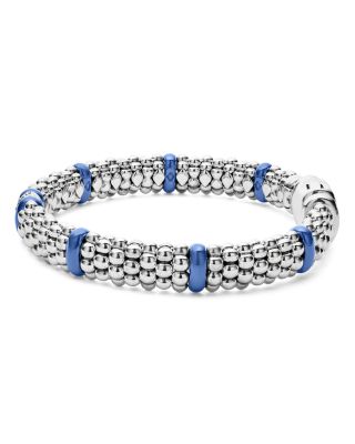 18K Yellow Gold & Sterling Silver Diamond & Ultramarine Ceramic Rondelle & Caviar Bead Statement Bracelet