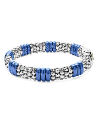 18K Yellow Gold & Sterling Silver Ultramarine Ceramic Rondelle & Caviar Bead Statement Bracelet
