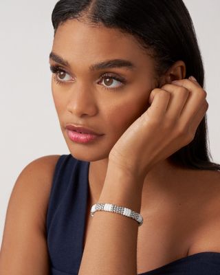 18K Yellow Gold & Sterling Silver White Ceramic Rondelle & Caviar Bead Statement Bracelet