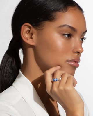 Sterling Silver Diamond & Ultramarine Ceramic Rondelle Bead Ring