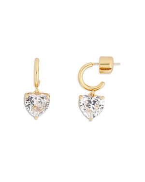 Kate Spade Gold-tone Heart Charm Huggie Hoop Earrings In White/gold