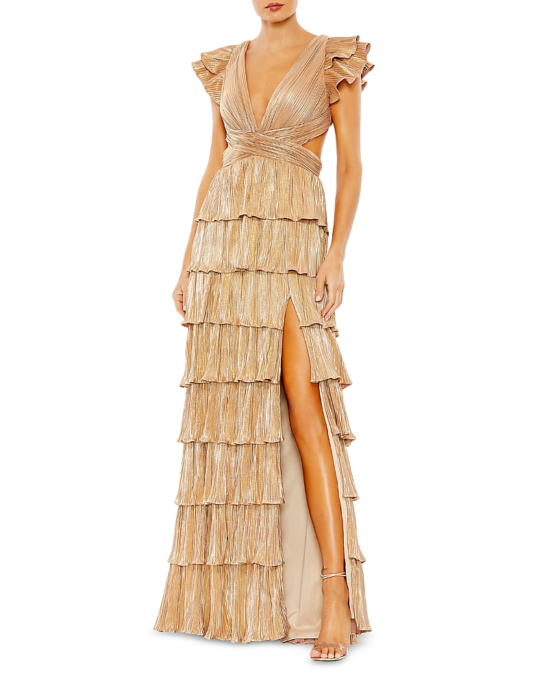 Mac Duggal Ruffle Tiered Criss Cross Lace Up Gown