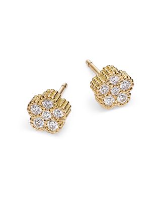 18K Yellow Gold Daisy Diamond Flower Stud Earrings - Exclusive