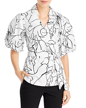 T Tahari Belted Puff Sleeve Blouse In Print | ModeSens