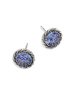 Sterling Silver Classic Chain Blue Sapphire Stud Earrings