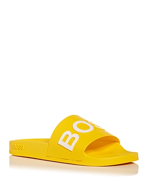 Hugo Boss Bay Logo Polyurethane Slides In Yellow
