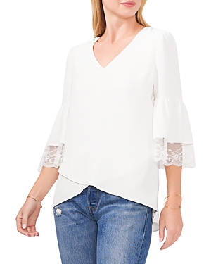 Vince Camuto Tiered Sleeve Lace Trim Top