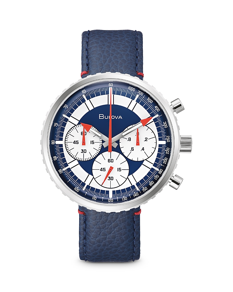 Bulova Men's Archive Series Chronograph C Blue Leather Strap Watch 46mm In Blue