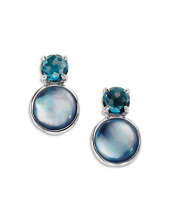 IPPOLITA - Sterling Silver Rock Candy&reg; London Blue Topaz & Rock Crystal, Mother of Pearl & Onyx Triplet Stud Earrings