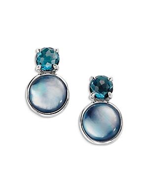 IPPOLITA STERLING SILVER ROCK CANDY LONDON BLUE TOPAZ & ROCK CRYSTAL, MOTHER OF PEARL & ONYX TRIPLET STUD EAR