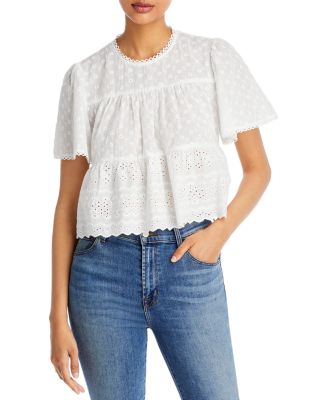 AQUA Tiered Cotton Eyelet Top - 100 