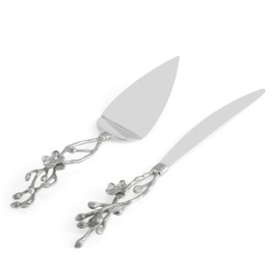 White Orchid Wedding Cake Knife & Server Set