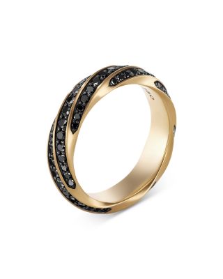 Men's 18K Yellow Gold Cable Edge Black Diamond Pav&eacute; Ring