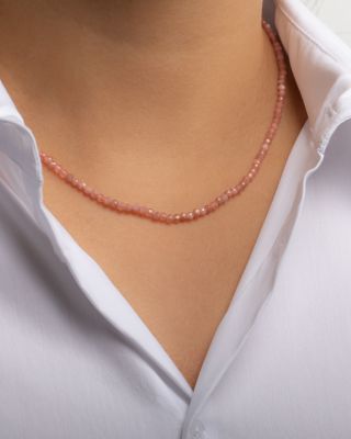 14K Yellow Gold Pink Rhodochrosite Collar Necklace, 14-16"