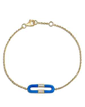 Bloomingdale's Diamond Accent Link Bracelet In 14k Yellow Gold With Blue Enamel - 100% Exclusive In Blue/gold