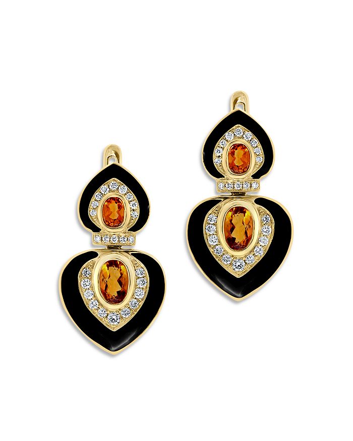 Bloomingdale's - Citrine & Diamond Drop Earrings in 14K Yellow Gold with Black Enamel - 100% Exclusive