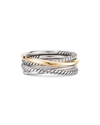 Sterling Silver & 18K Yellow Gold Crossover Narrow Ring