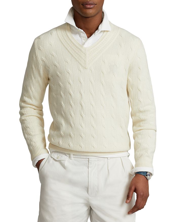 ‎Wool Cashmere‎ Cable V-Ne‎ck Sweater‎