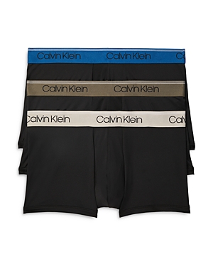 Calvin Klein Microfiber Stretch Wicking Low Rise Trunks, Pack Of 3 In Work Blue/green Tuscan/terracotta